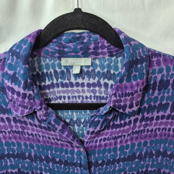Habitat Top Womens S Purple Button Down Shirt Long Sleeve Lightweight Frilly - Picture 4 of 8